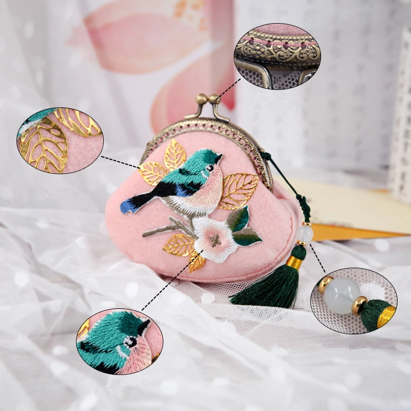 DIY Материал дамская сумочка Милая Вышивка Птица узор розовая маленькая сумочка ручной работы прошитый кошелек ремесло комплект для девочек и детей подарок