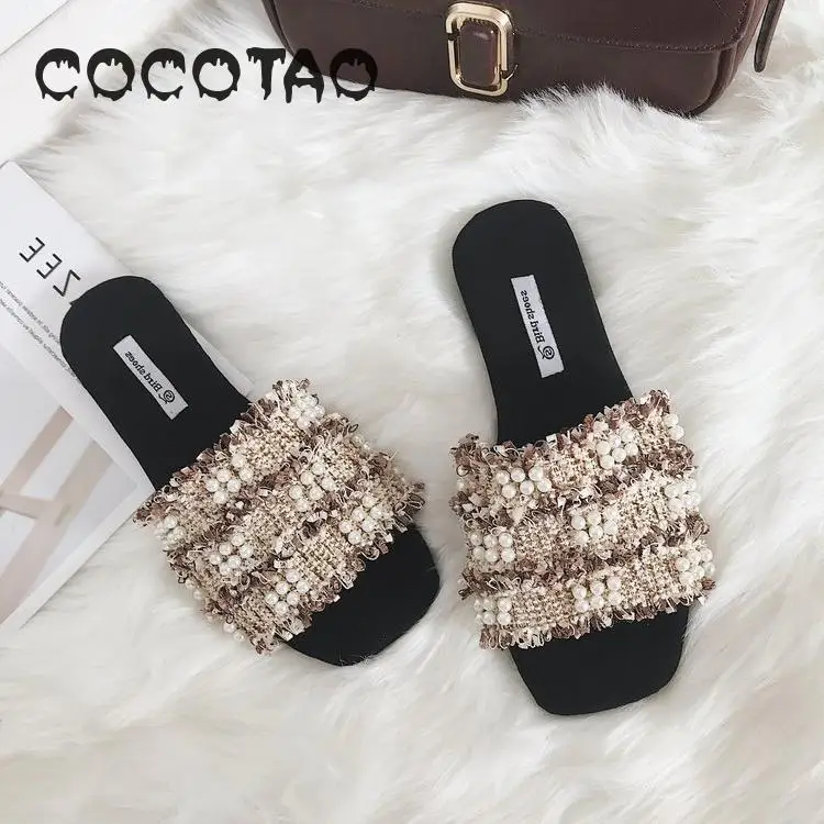

New Fashion 2019 Spring And Summer Korean Version Of Woven Beaded Fish Mouth Women's Wild Fashion Wear Flat Bottom Drag22