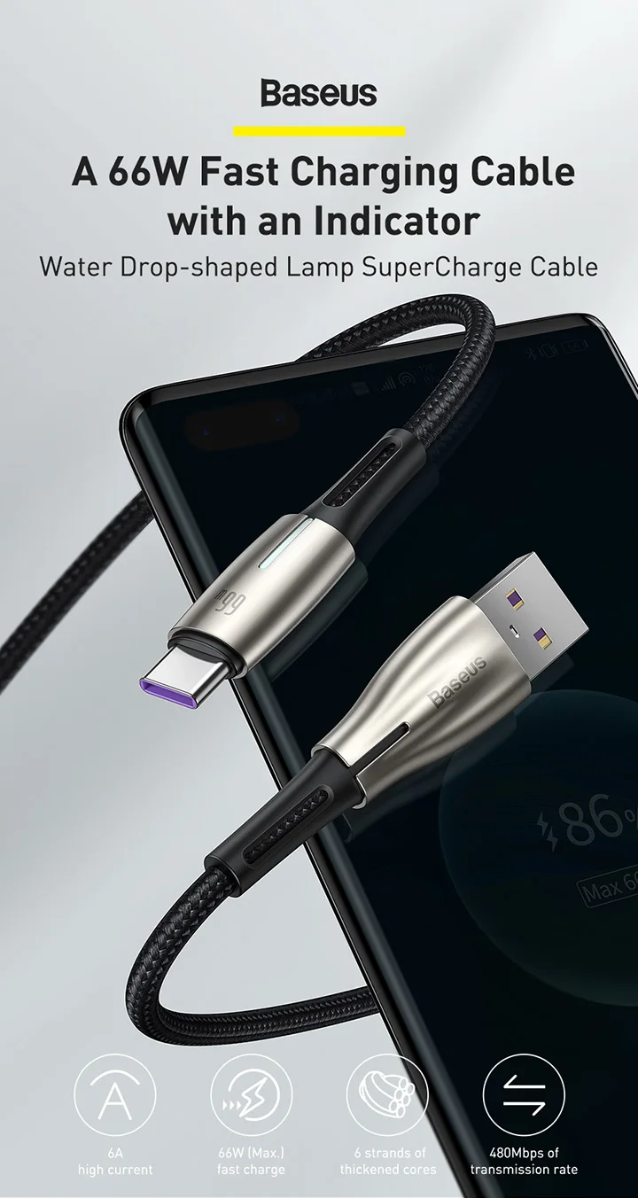 Baseus 66W 6A USB Type C Super Charge Cable 5
