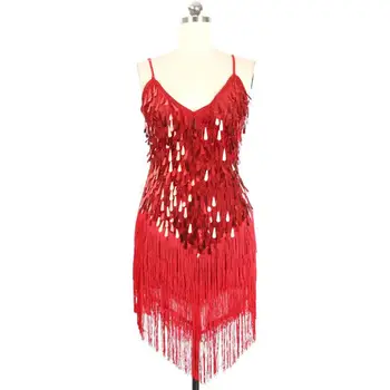 

Latin Dance Dress Sexy Fringe Women Dance Costumes New Fashion V-neck Sleeveless Sequin Dress Performance Clothing