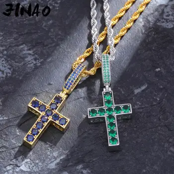

JINAO New Design Front and back two colors Cross Prong Setting AAA Cubic Zircon stones Zircon Shiny Hip Hoppendant for Men Women