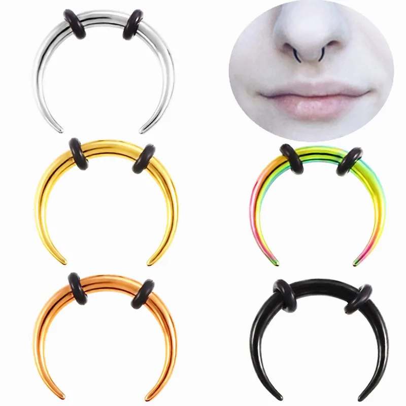 

1Pc Sexy Surgical Steel OX Horn Vintage Nose Septum Hoop Rings Ear Septum Clicker Horseshoe Nose Ear Taper Piercing Body Jewelry