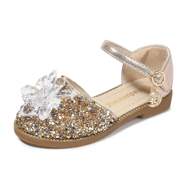 gold Children girls Crystal Shoes dance Shoes Flat Party Princess girl Shoes gold pink sliver 25-36 GZX02 - Цвет: gold