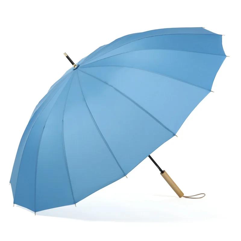 Полуавтоматический большой зонт деревянный ветрозащитный 16K японский с длинной ручкой ветрозащитный зонтик дождь женский мужской зонт для 2-3 человек - Цвет: Blue straight wood