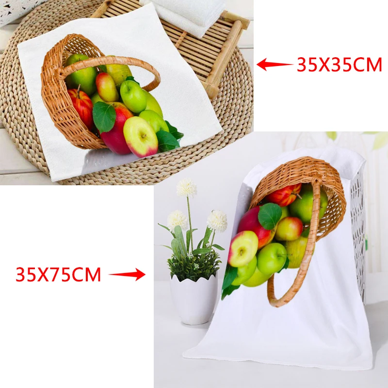 thumbnail image 1 of Nuevas toallas de fruta roja de manzana, tamaño 35 x 35 cm, 35 x 75 cm, toallas cuadradas y rectangulares, impresión de tela de toalla de algodón, logotipo personalizado, 1 of 5