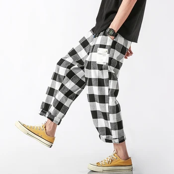 

2019 New Mens Sweatpants Men's Harem Pants Plaid Streetwear Joggers Men Cotton Blended Hip Hop Runners Trousers Drop Shipping