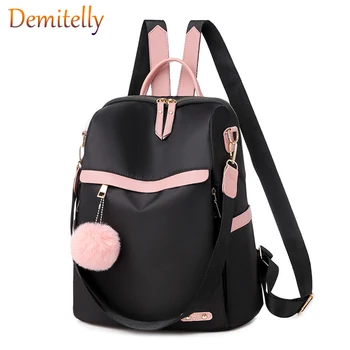 

Fashion Women's Casual Backpack Wild Fur Ball Decoration Oxford Cloth Women's Backpack Outdoor Travel Large Capacity Ladies Bag
