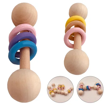

Baby Wooden Rattles Bell Stroller Toy Teething Chew Rattle Teether Kids Educational Materials Toys for Toddler Gifts