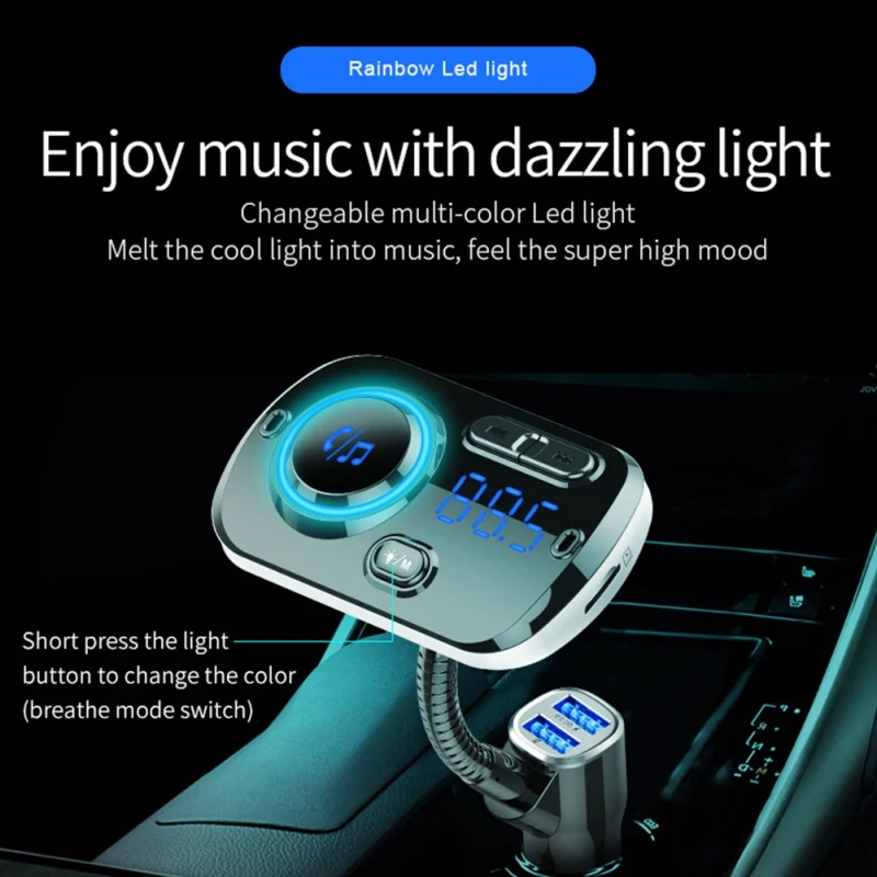 BC51 цветной дисплей Bluetooth Автомобильный fm-передатчик, беспроводной радиоадаптер с громкой связью дисплей напряжения вызова
