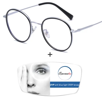 

Women Men Titanium Temple Round Anti Blue Light Blocking Prescription Glasses UV Protect Myopia Lens Optical Frame Eyeglasses