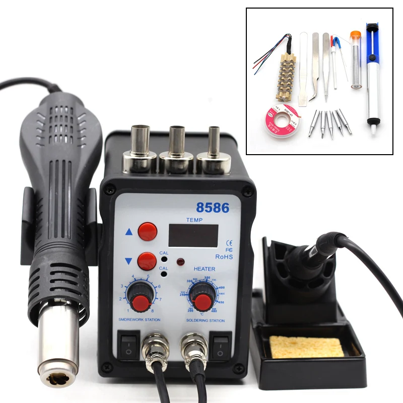 Cheap 2 in 1 SMD BGA Rework Soldering Station Hot Air Gun+Electric Soldering Iron For Welding Repair 220V 580W