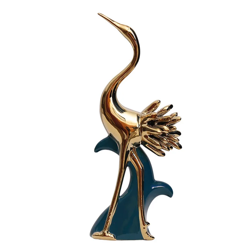 European Blue-gold Peacock Figure Statue Creative Ceramic Animal Sculpture Room Decor Ornament Home Decoration Accessories | Дом и сад