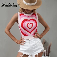 

Fitshinling Vintage Heart Crop Top Knitwear 2022 Summer New Slim Sleeveless Vintage Knitted Tanks Tops Boho Sexy Women's Vest