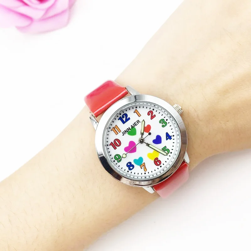 zegarek wholesale kid girl watch analog quartz students wristwatches colorful cartoon heart pu leather strap ladies clock 2019 gifts (51)