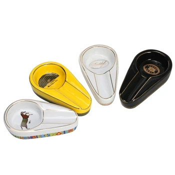 

Ceramic Cigar Ashtray Single Cigarate Holder Round Ash Slot White Portable Outside Tobacco Travel Ash Tray Horse Pattern