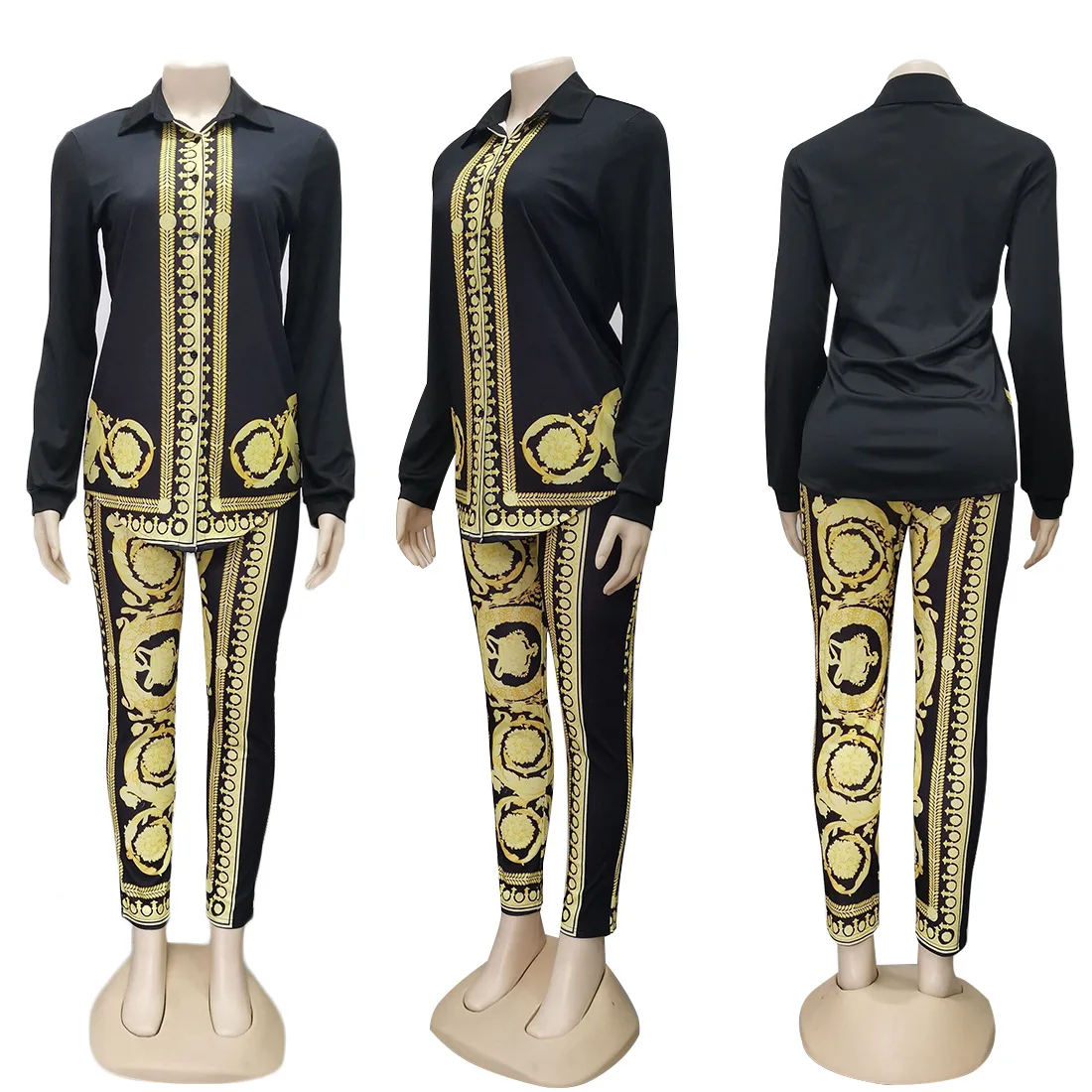Комплект из 2 предметов, сексуальные весенне-осенние модные женские комплекты, женские топы с цветочным принтом, с длинными рукавами, из двух предметов, рубашка, штаны с эластичной резинкой на талии