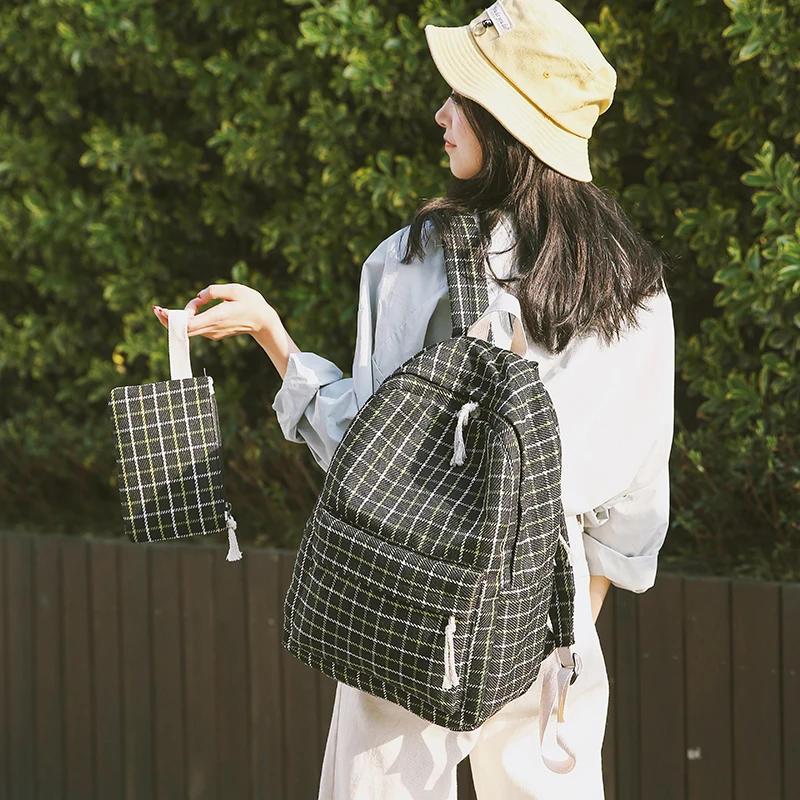 Backpack Canvas Casual Women Plaid pattern New Teenager Girl School Bags Mochilas Shoulder Rucksacks | Багаж и сумки