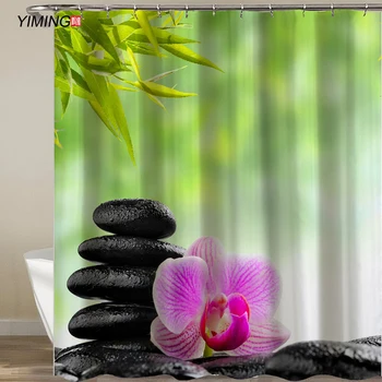 

Zen Buddhism Green Bamboo Pebble Shower Curtain Polyester Home Decor Curtain Waterproof Mildewproof Shower Curtain 200*180cm