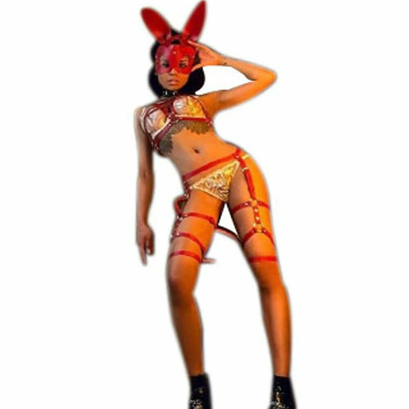 Хэллоуин длинные уши Маска кролик маска кролика костюм для вечеринки косплей маскарад женский соблазнительный костюм красный черный