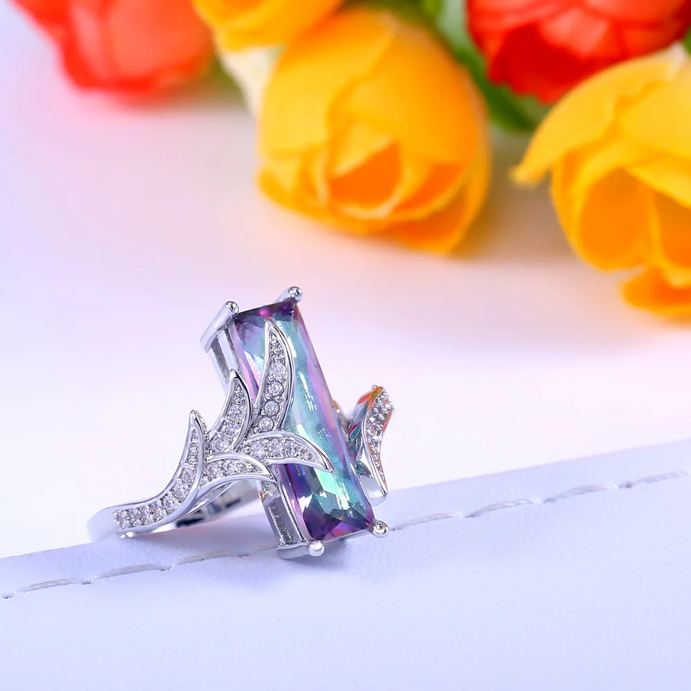 Модное дизайнерское кольцо из стерлингового серебра 925 пробы в форме кубоида, семь цветов, камень, женские вечерние кольца на годовщину, ювелирные изделия