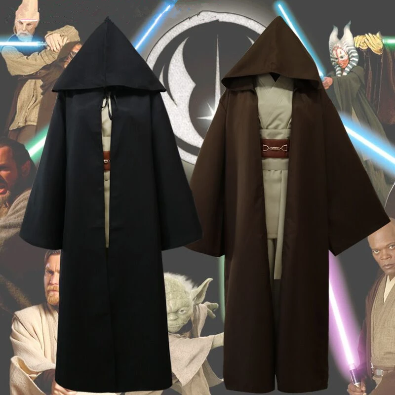 Звездные войны рыцарь-джедай маскарадные костюмы Obi Wan Kenobi Анакин Скайуокер рубашка+ брюки+ плащ с капюшоном+ ремень Костюм для Хэллоуина вечеринки