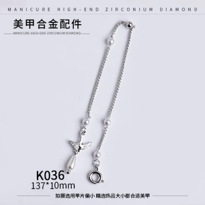 K036 Серебряный 5 шт. Птица/Сердце/Любовь Купидон дизайн ногтей циркон Длинная цепочка Кулон Ювелирные изделия ногтей циркон алмаз ногтей циркон украшения - Цвет: K036