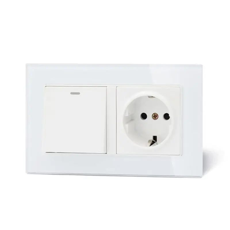 

EU Standard Wall Socket Grounded Hidden Soft LED On/Off Light Switch PC Panel with 2 USB Charge Port