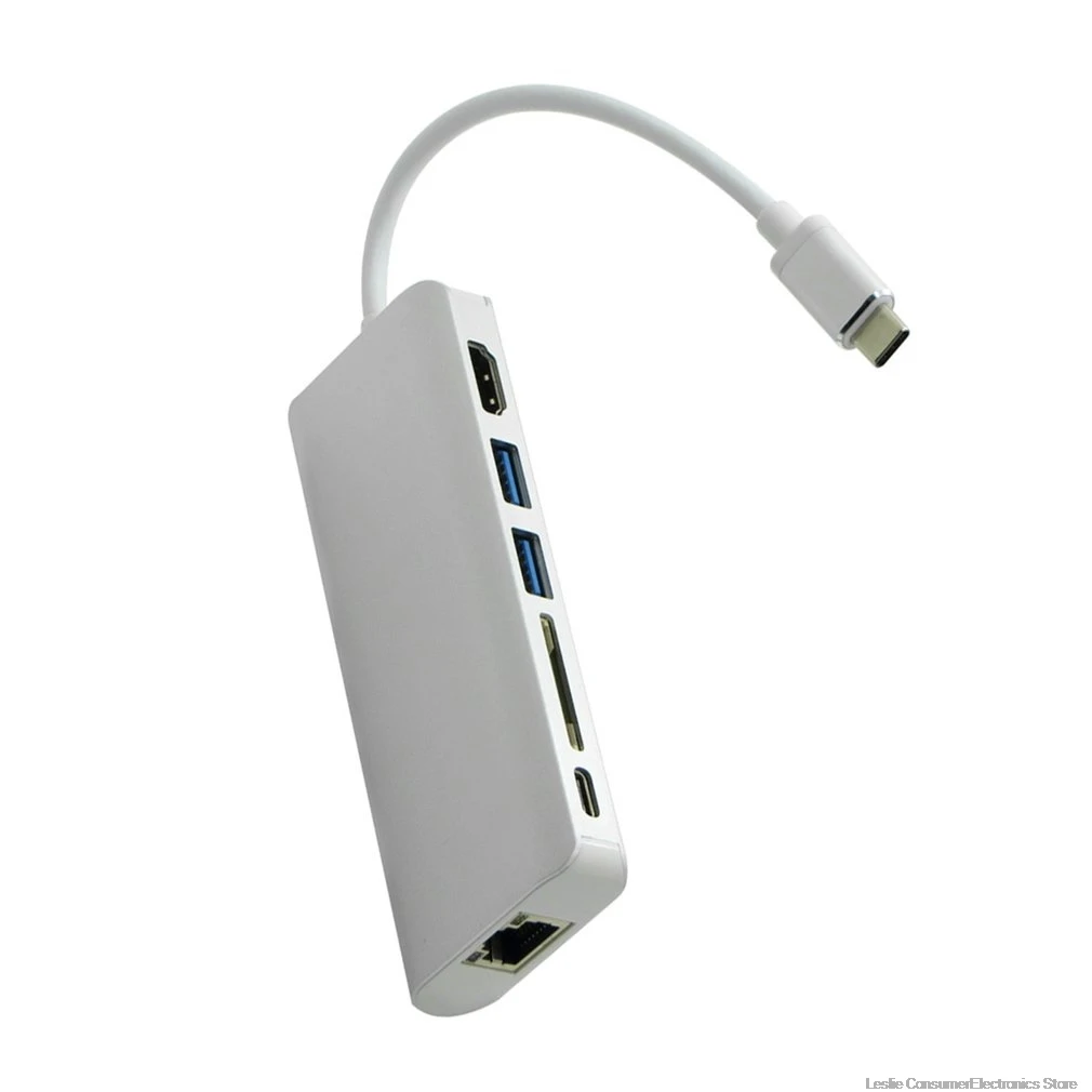 Концентратор type C 6в1 usb-c 3,1 до 4K Hdmi Pd 2Usb3. 0 Dp LAN Dongle для Mackbook Pro