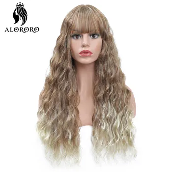 

Alororo Long Wig Wavy Synthetic Wigs for Women 26'' Ombre Natural Wig with Bangs Heat Resistant Female Hair Cosplay Party