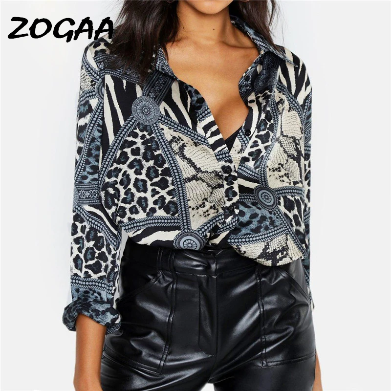 

ZOGAA Chiffon Blouse Women 2019 Leopard Snake Chain Print Vintage Blouses Casual Office Shirt Plus Size Ladies Tops Blusas Mujer
