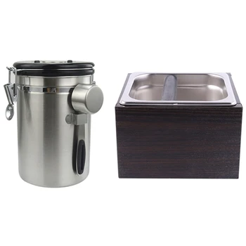 

Wood Trash Can Coffee Knock Box Espresso Grounds Container Residue & Airtight Coffee Canister Set