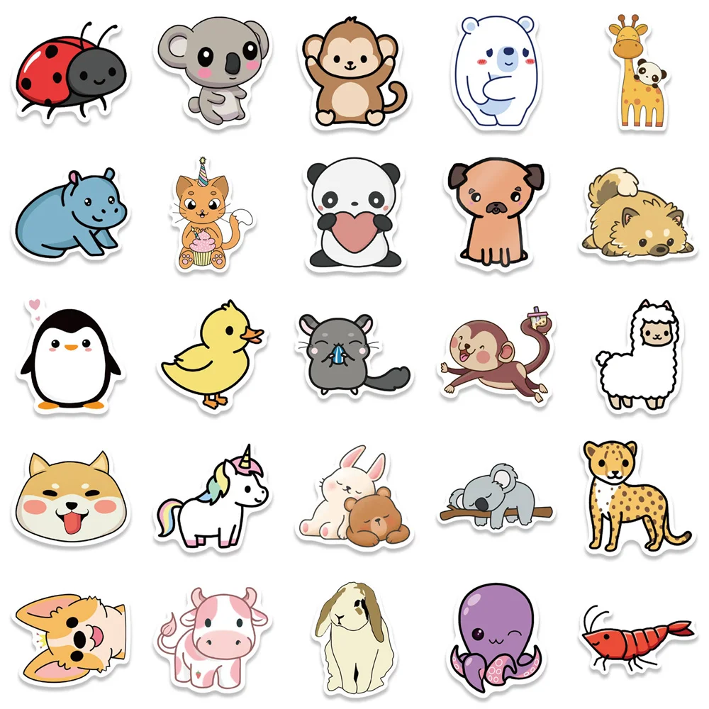 10/30/50PCS Cartoon Natural Animal Collection Waterproof Sticker Trunk Refrigerator Car iPad Stationery Box Decoration Wholesale