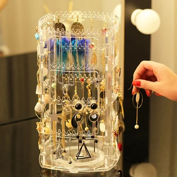 

360Degree Rotating Earring Storage Rack Display Rack Earrings Necklace Jewelry Storage Display Holder Stand LDO99