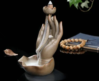 

Lotus Buddha hand ceramic crafts chic Backflow Incense Burner ornaments Cone Censer Incense home decoration p5259