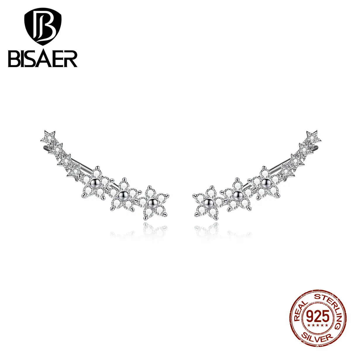 BISAER женские серьги-гвоздики из 925 пробы серебра со снежинками и цветами женские ювелирные изделия из стерлингового серебра ECE712
