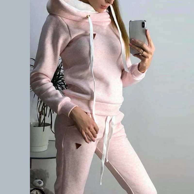 Solid Hoodies Women Thick Warm Pocket Casual Pullover Female Outdoor Sport Soft Sweatshirts Suit