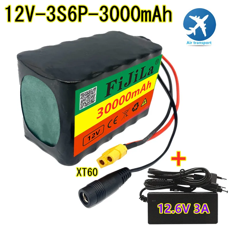 

3S6P 12V 30Ah 40A BMS orline battery pack 18650 li-ion cells 30000mah XT60 DC5521 400Watt High Power Motor Scooter light+Charger