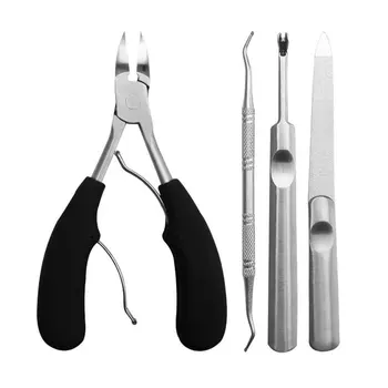 

4pcs Toenail Clipper Set Double Spring Non Slip Arc Handle Heavy Duty Ergonomic Labor Saving Nail Scissor Thick Ingrown Home