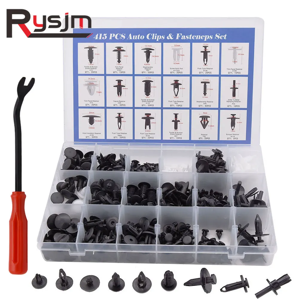 

18 sizes Auto fastener Clip Plastic Rivets 415Pcs + 1pc tool Car Auto Push Pin Rivet Trim For VW Audi Toyota KIA Mazda US
