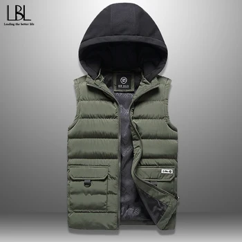 

Fashion Sleeveless Jacket Men 2019 Thickening Mens Vest Hat Hooded Warm Vest Winter Waistcoat Outwear Casual Windbreaker Male