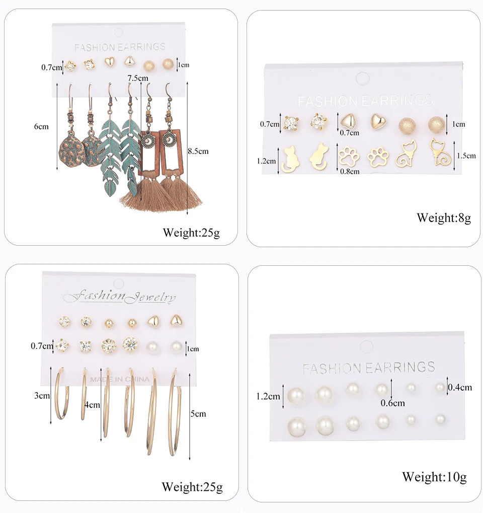 Wholesale 20Pairs9Pairs6Pairs Mixed Styles Crystal Round Stud Earrings Set For Women Girls Jewelry Long Tassel Drop Earrings (30)