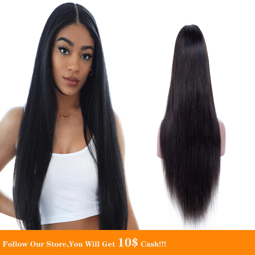 

Peruvian Long Straight Black Hair Wig 13×4 Lace Frontal Human hair Wigs 24 Inch Remy Natural Hairline Glueless Closure Wig