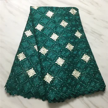 

GREEN African Net Lace Embroidery French Water soluble Lace Fabric With Stones 5 Yards/Piece High Quality For Wedding Dresses