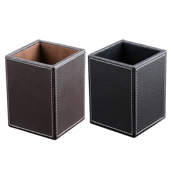 

2 Pcs PU Leather Multi-Function Desk Stationery Organizer Storage Box Pen/Pencil,Cell Phone (Black & Black-Flannel)