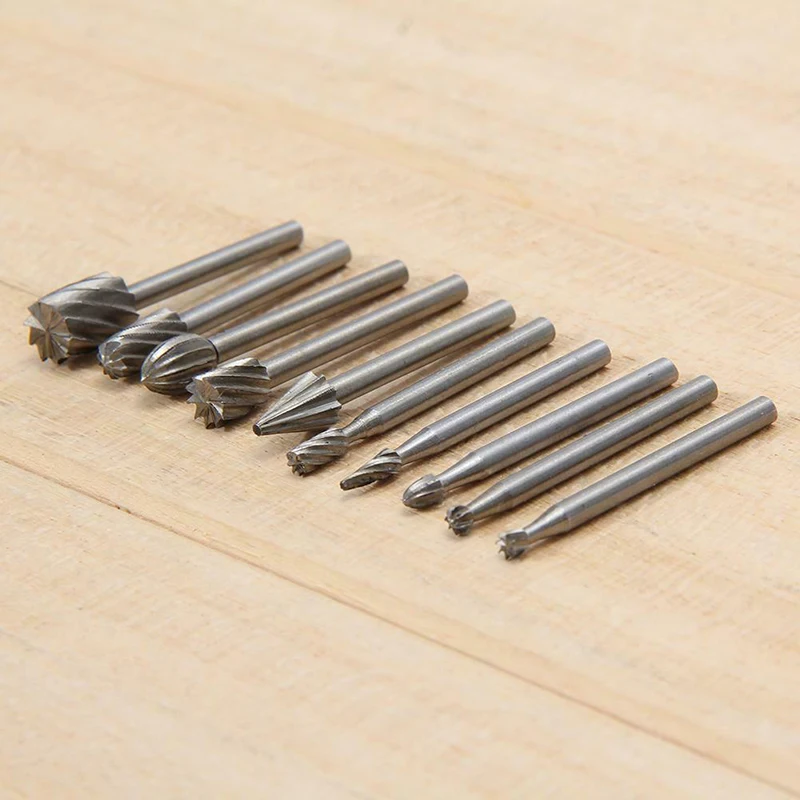 10pcs/set 3mm HSS Rotary Routing Router Bit for Burr Milling Cutter Carving Machine High Speed Steel Woodworking Engraving Tool