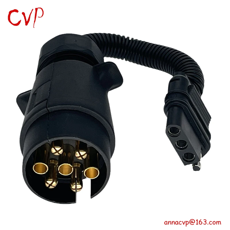 CVP Trailer Tow Wiring Harness 7 Way European Style Round Trailer Plug to 4- Flat Socket Adapter RV Connector Camper Accessories