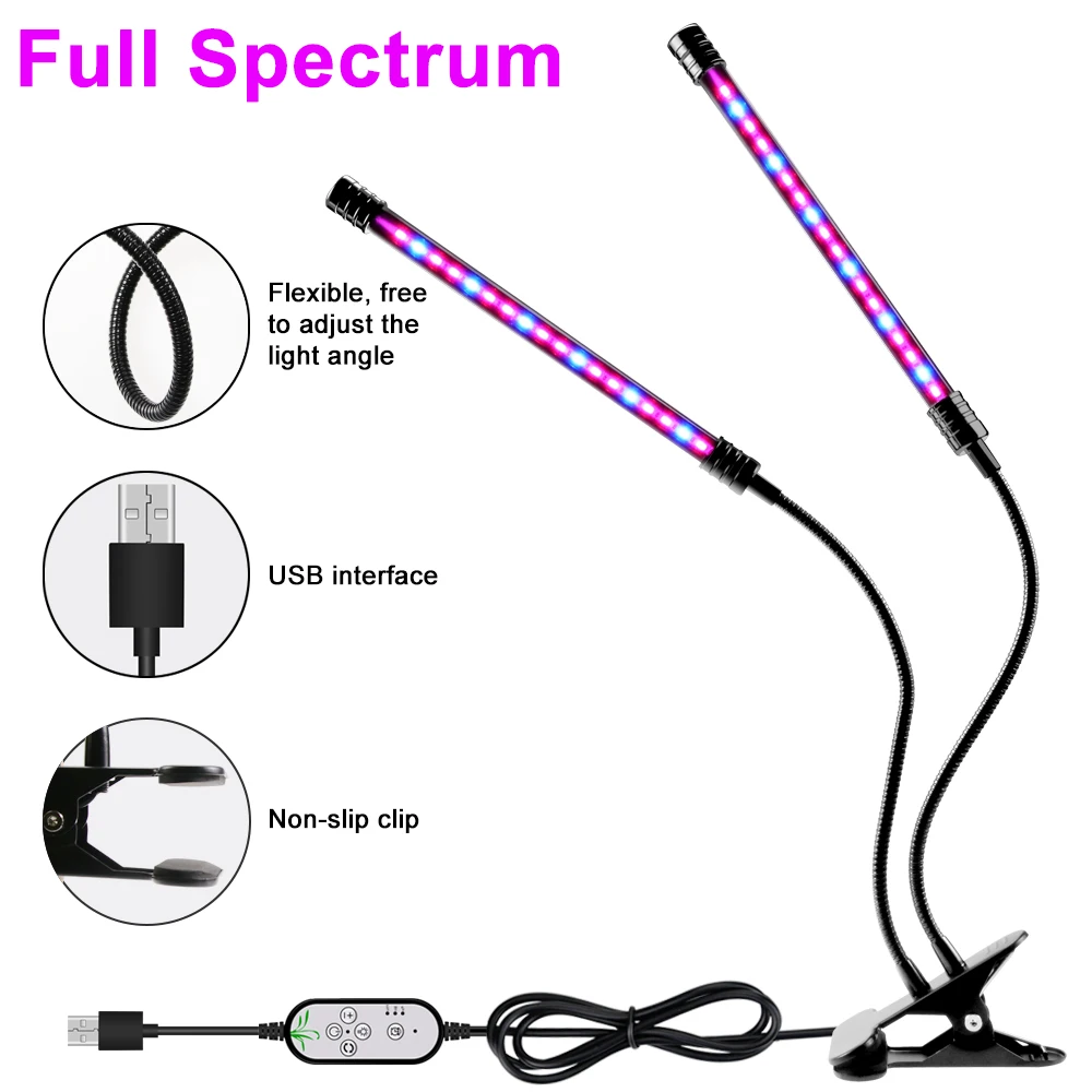 Full Spectrum LED Grow Light 5V USB Led Plant Growth Lighting Desktop Seedlings Flower Fitolamp Clip-on Grow Tent Box Phyto Lamp