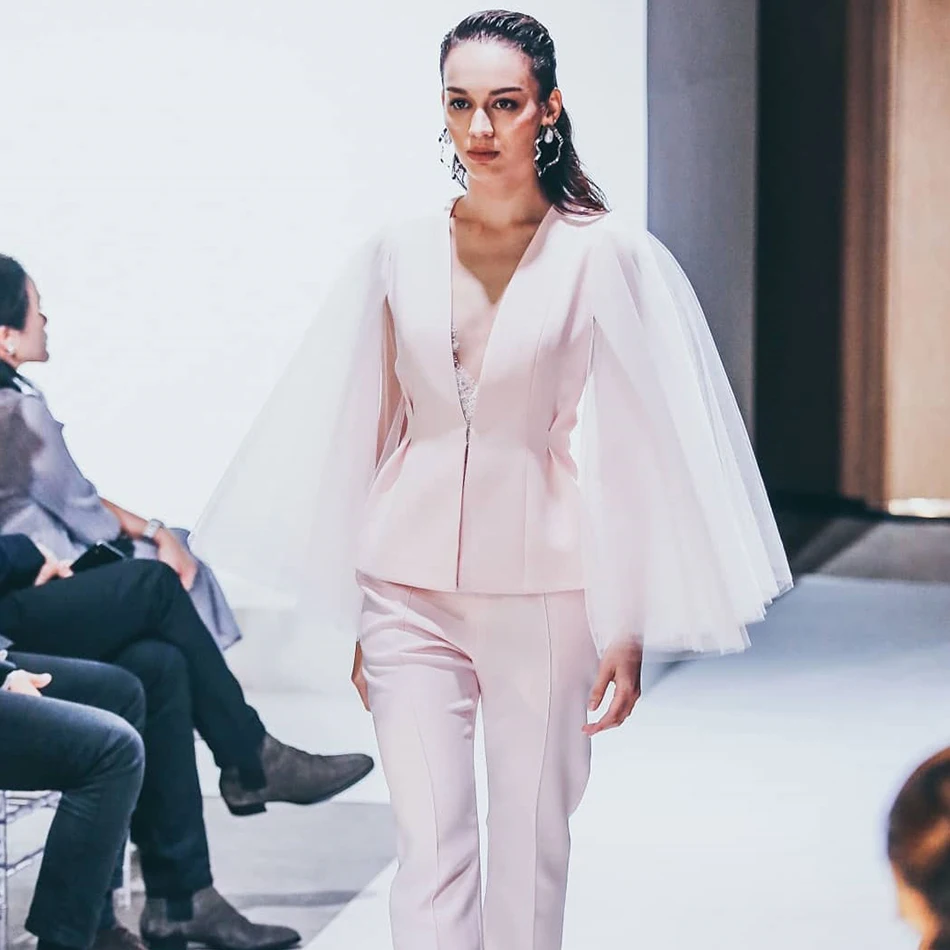 ADYCE 2019 Nieuwe Winter Roze Celebrity Avond Runway Party 2 Twee Stukken Set Sexy V Hals Lange Mouw Jas & broek Kant Club Sets ADYCE 2019 Nieuwe Winter Roze Celebrity Avond Runway Party 2 Twee Stukken Set Sexy V Hals Lange Mouw Jas & broek Kant Club Sets