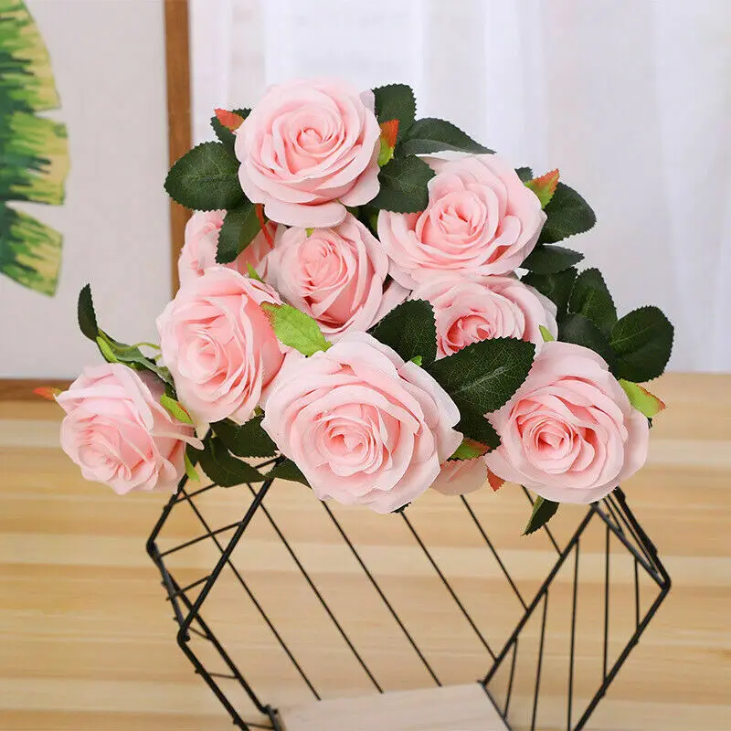 10 Heads Rose Artificial Flower Big Bouquet Silk Flower for Wedding Home Party Decoration Fake Flower Fall Decoration