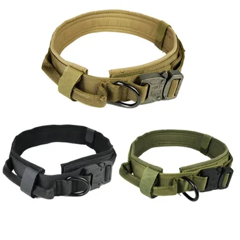 

Tactical dog ring Outdoor Dog Collar Necklace Harnesses Leads Military Adjustable Training Dog Collar With Metal D Ring Buckle